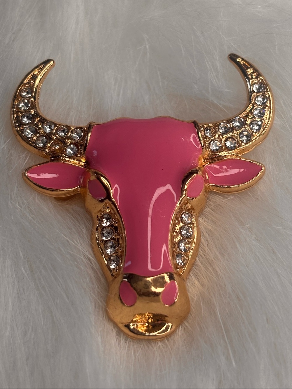 Pink Rhinestone Longhorn Brooch